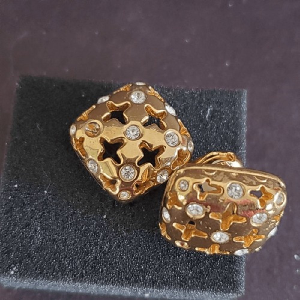 Swarovski Rectangular Earrings Gold Plated Clear … - image 3